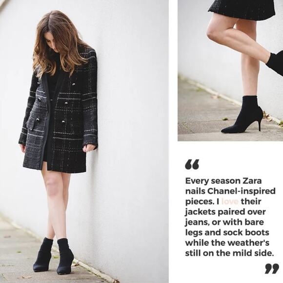 NWT Zara Black Textured Tweed Checked Frock Coat. - Picture 3 of 12